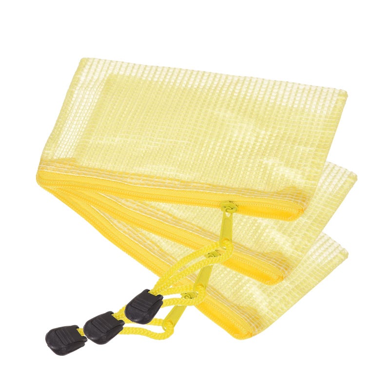 YOKIVE 3 Pack Mesh Zipper Bags, B8 Mesh File Pockets | Plastic Document Pouch, Great for Office Appliances Travel Storage(Yellow) - Image 1